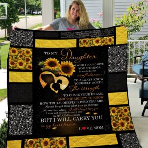 To My Daughter Love Mom Quilt  Quilt